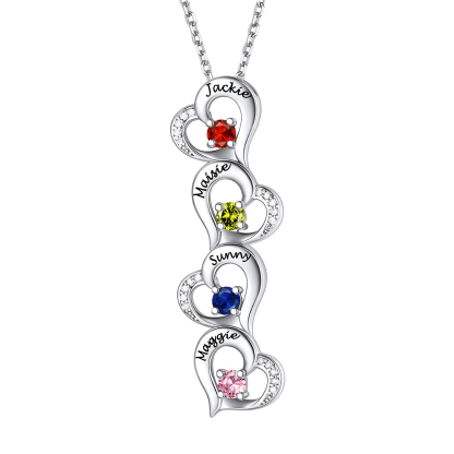 Personalized Heart 1-5 Birthstone Necklace for Women 4stone