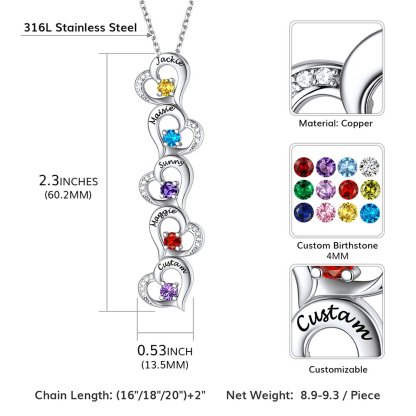 Personalized Heart 1-5 Birthstone Necklace for Women