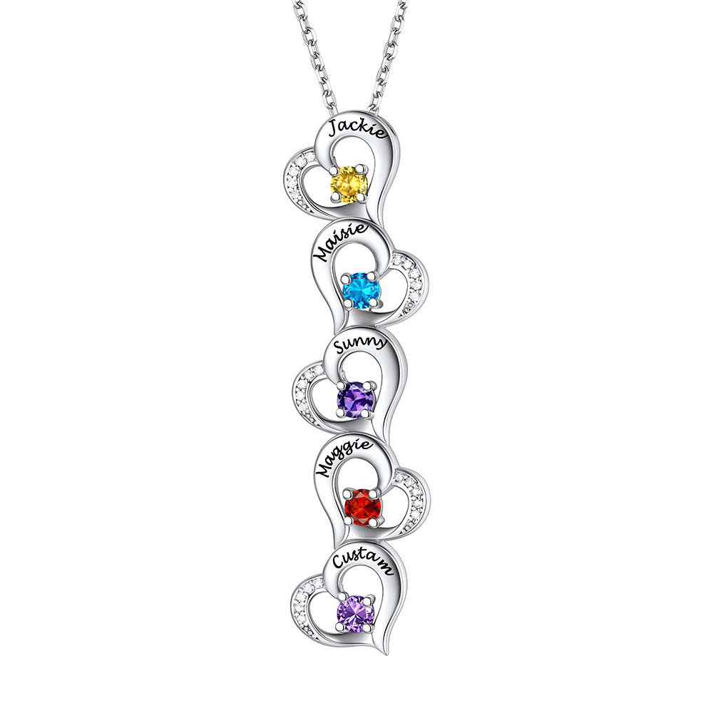 Personalized Heart 1-5 Birthstone Necklace for Women 5 stone