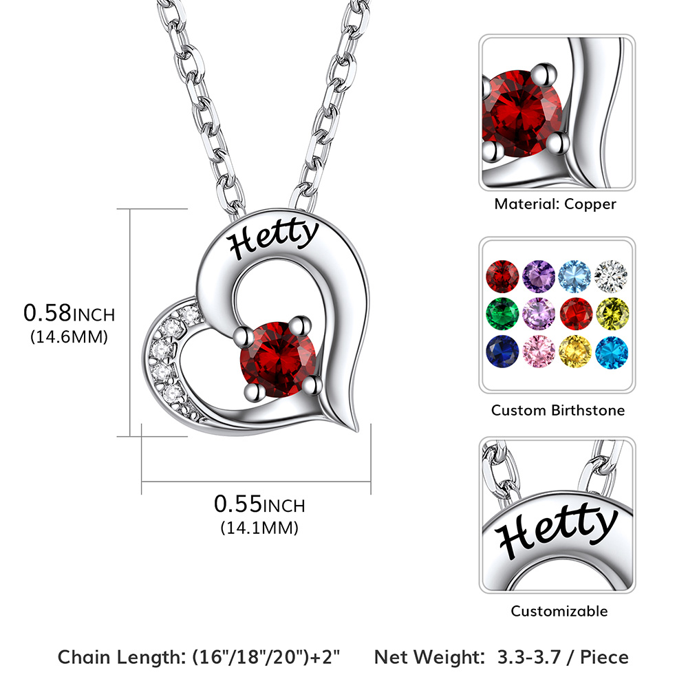 Personalized Heart Lucky Leaf Clover Birthstone Necklace 1 birthstone size
