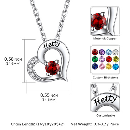 Personalized Heart Lucky Leaf Clover Birthstone Necklace 1 birthstone size