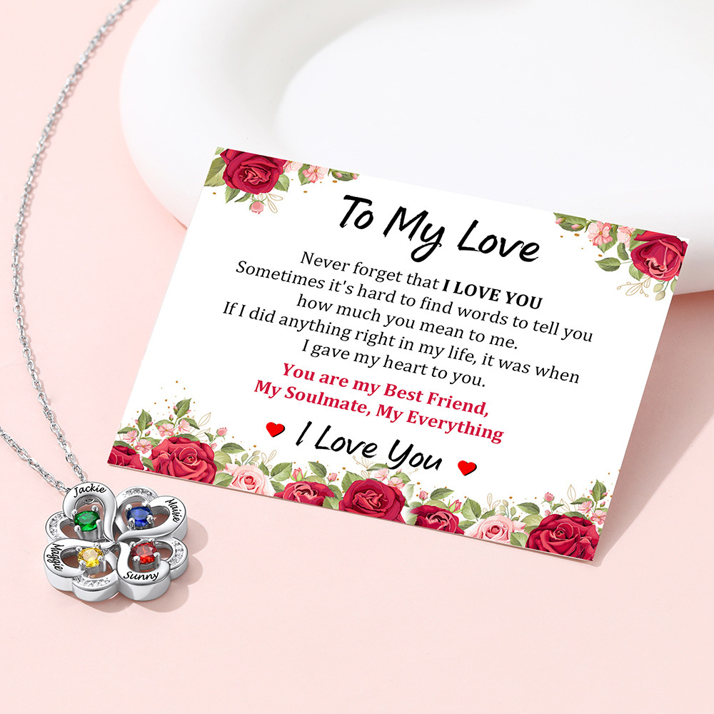 Personalized Heart Lucky Leaf Clover Birthstone Necklace occasion