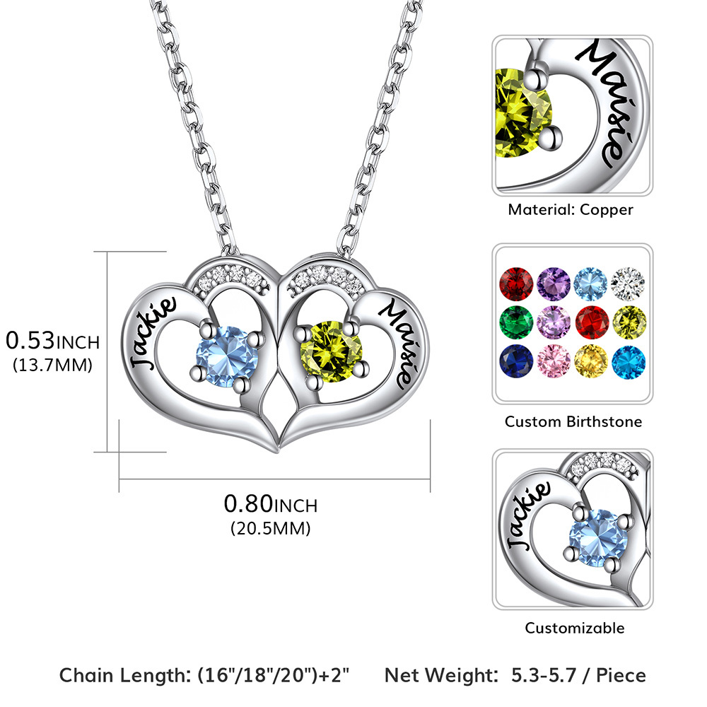 Personalized Heart Lucky Leaf Clover Birthstone Necklace 2 birthstone size