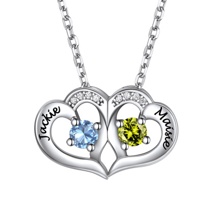 Personalized Heart Lucky Leaf Clover Birthstone Necklace 2 birthstone