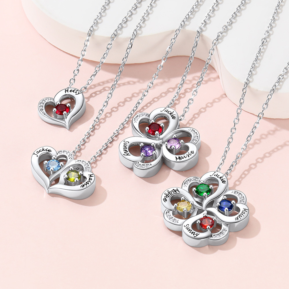 Personalized Heart Lucky Leaf Clover Birthstone Necklace collection