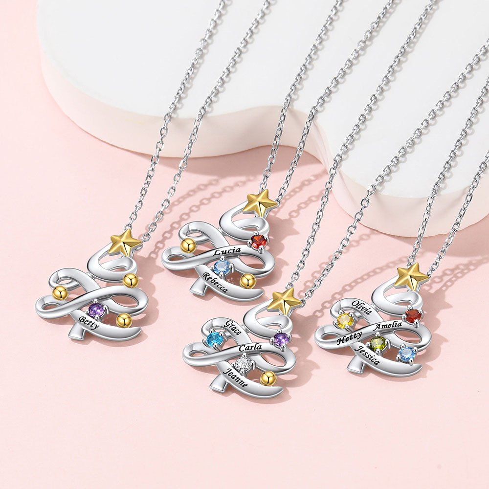 Birthstone Christmas Tree Necklace for Mom Mother's Day Gift