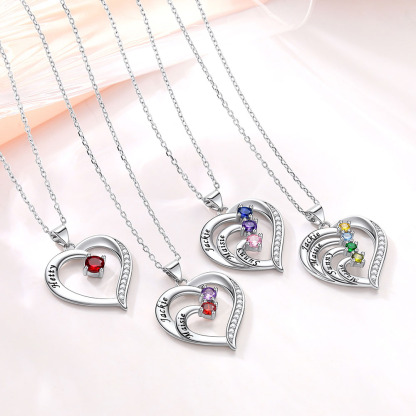 Family Birthstone Heart Necklace With Names  collection