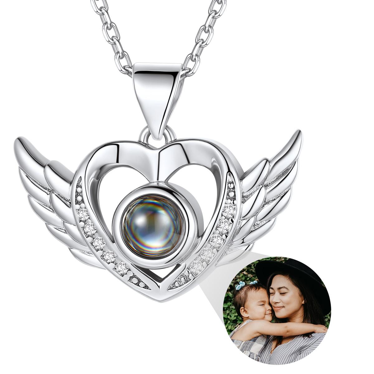Custom Angel Wing Photo Projection Necklace for Women - Gift for her