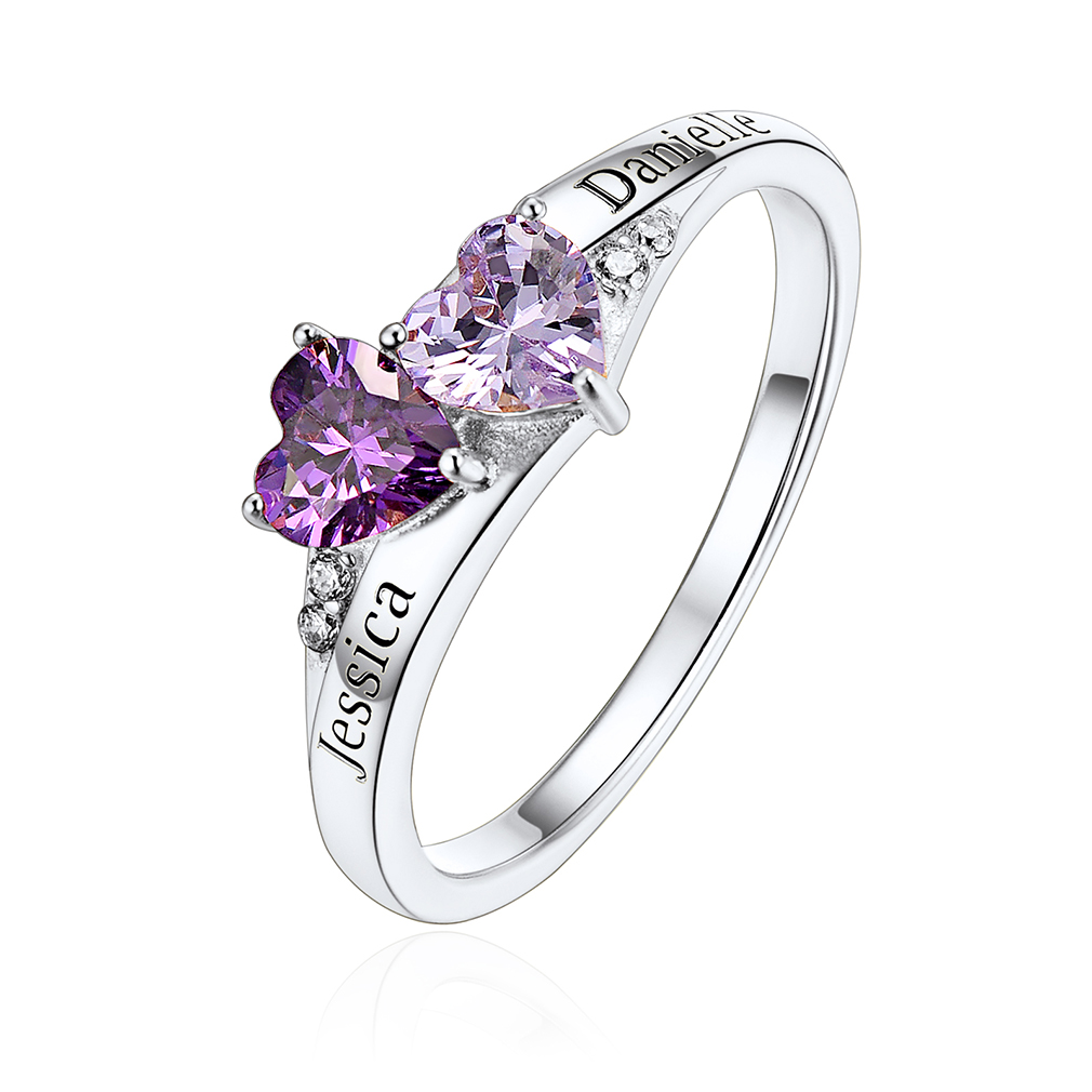 925 Sterling Silver Personalized Birthstone Rings For Women Silver 2 Stones