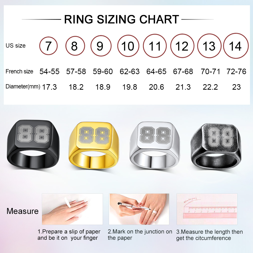 Personalized Numbers Square Signet Ring For Men size