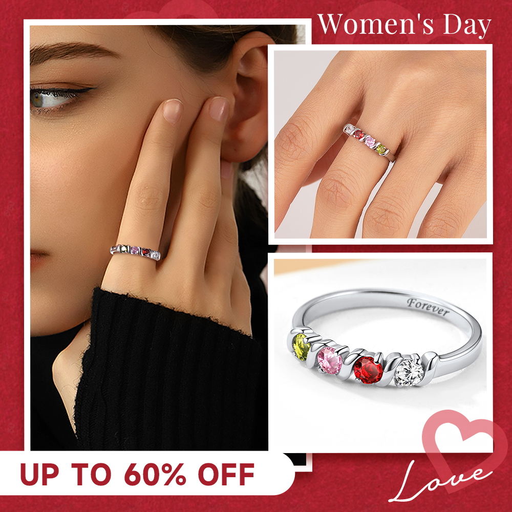 Sterling Silver Family Birthstone Ring for Mom 