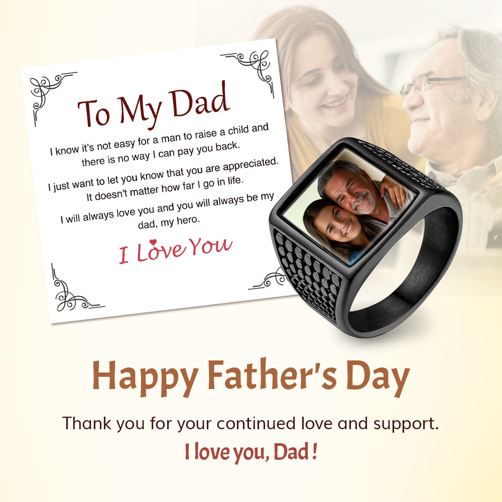 Personalized Square Engraved Signet Rings with Pictures gift for dad