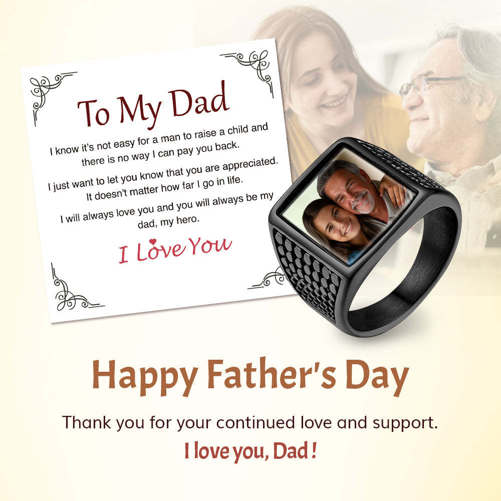 Personalized Square Engraved Signet Rings with Pictures gift for dad