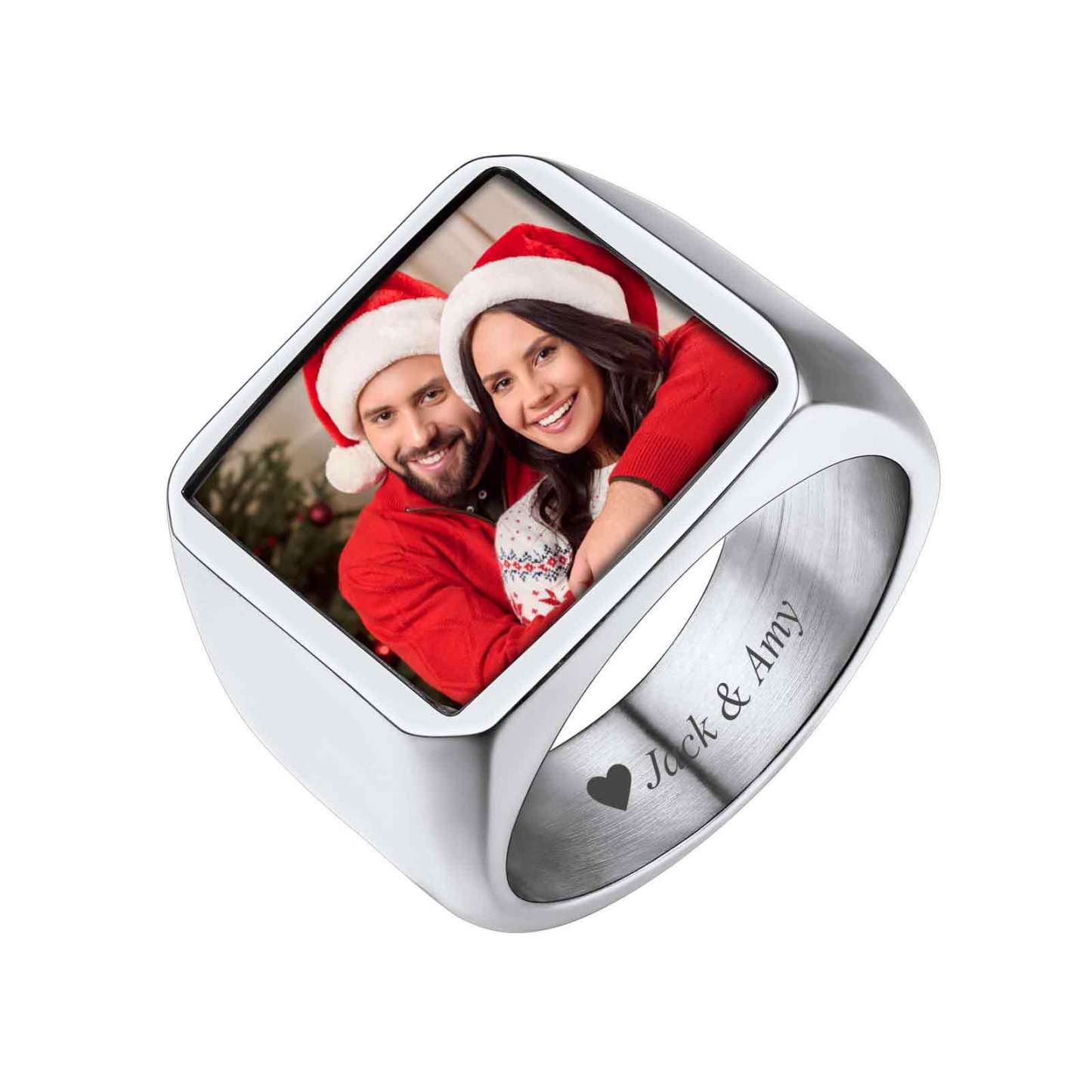 Custom Picture Text Engraved Signet Ring With Photo For Men