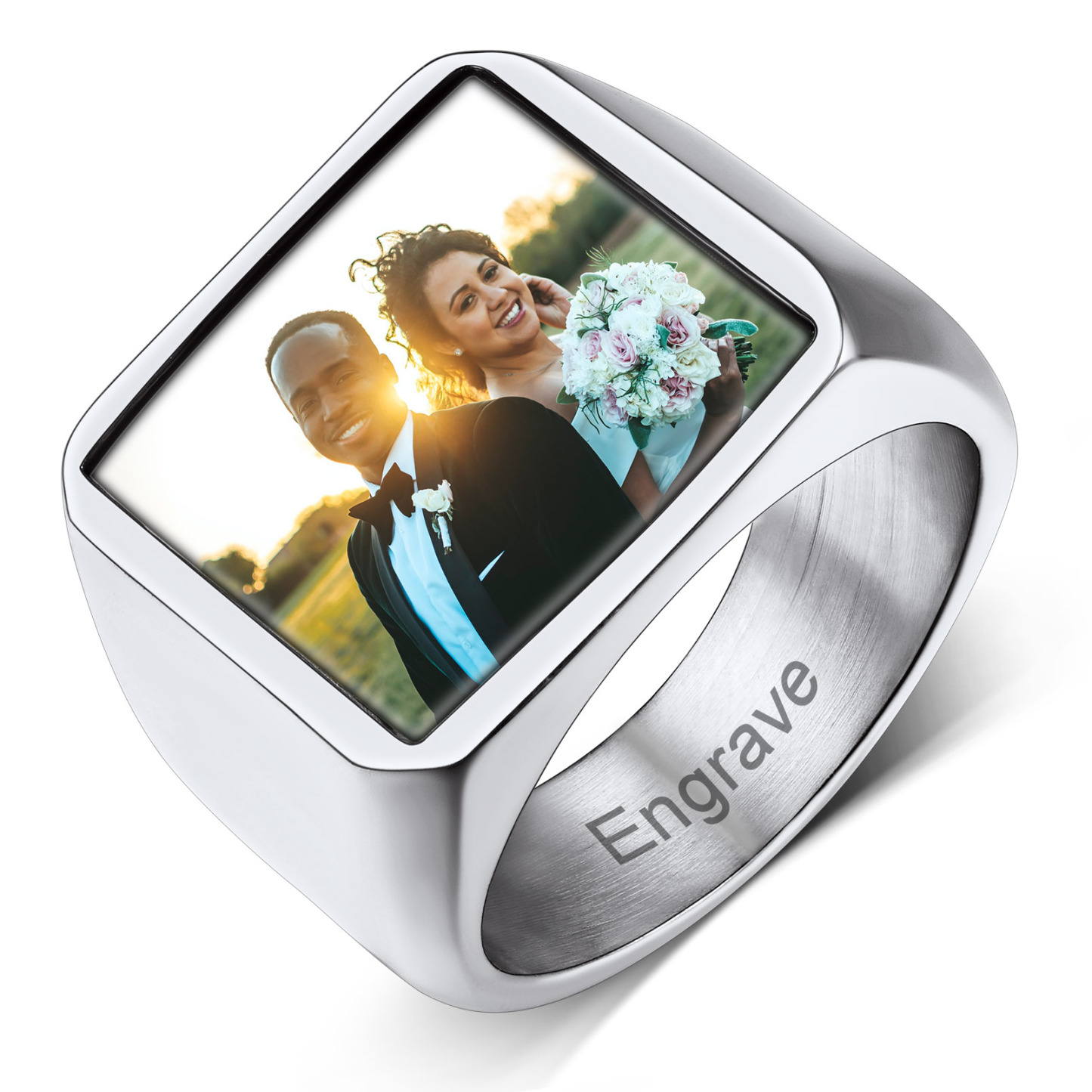 Custom Picture Signet Ring for Men with Text Memorial Gift