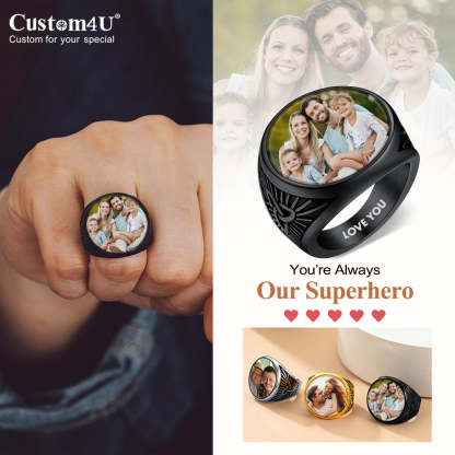 Personalized Celtic Knot Round Signet Ring with Picture for Men scene