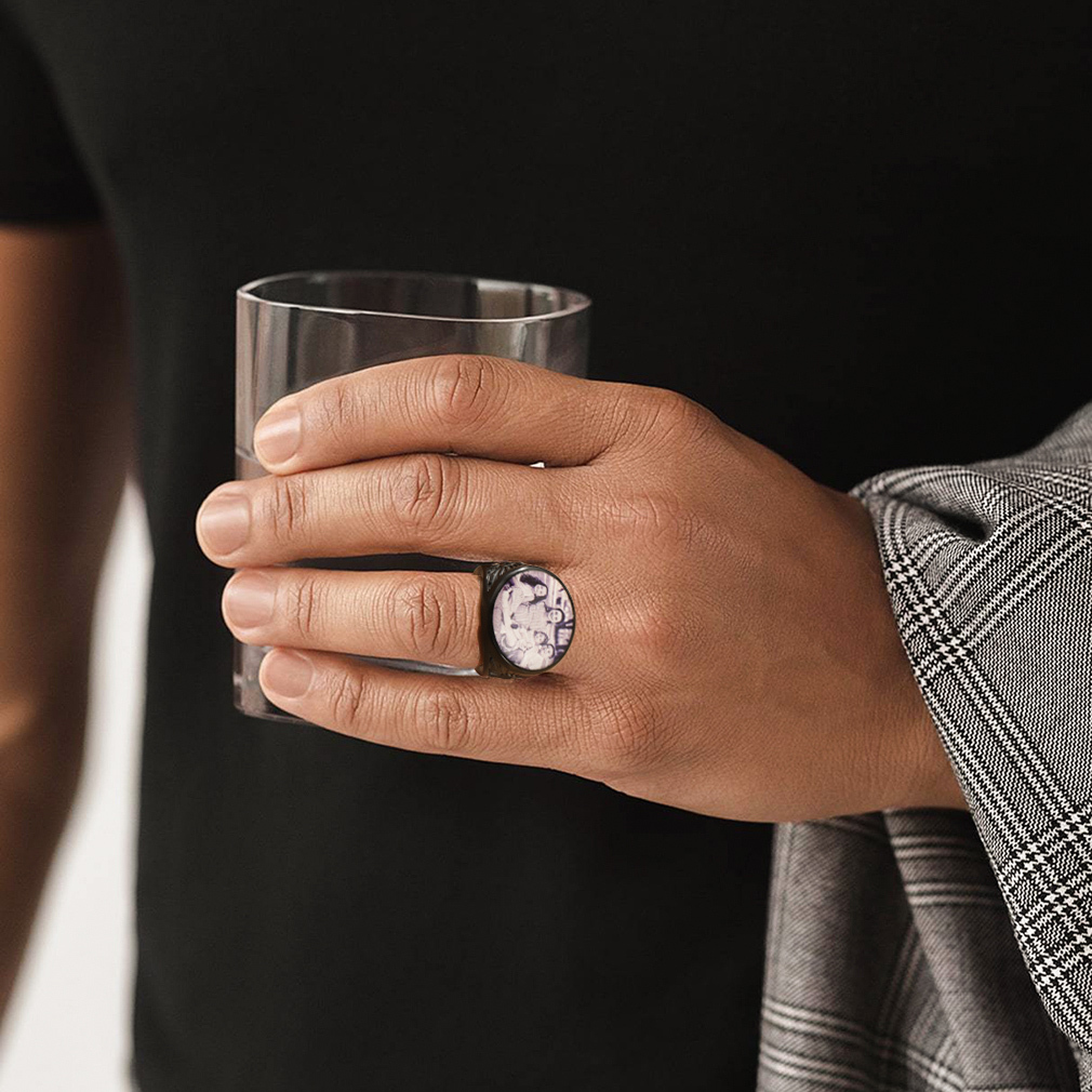 Personalized Celtic Knot Signet Ring with Picture for Men model