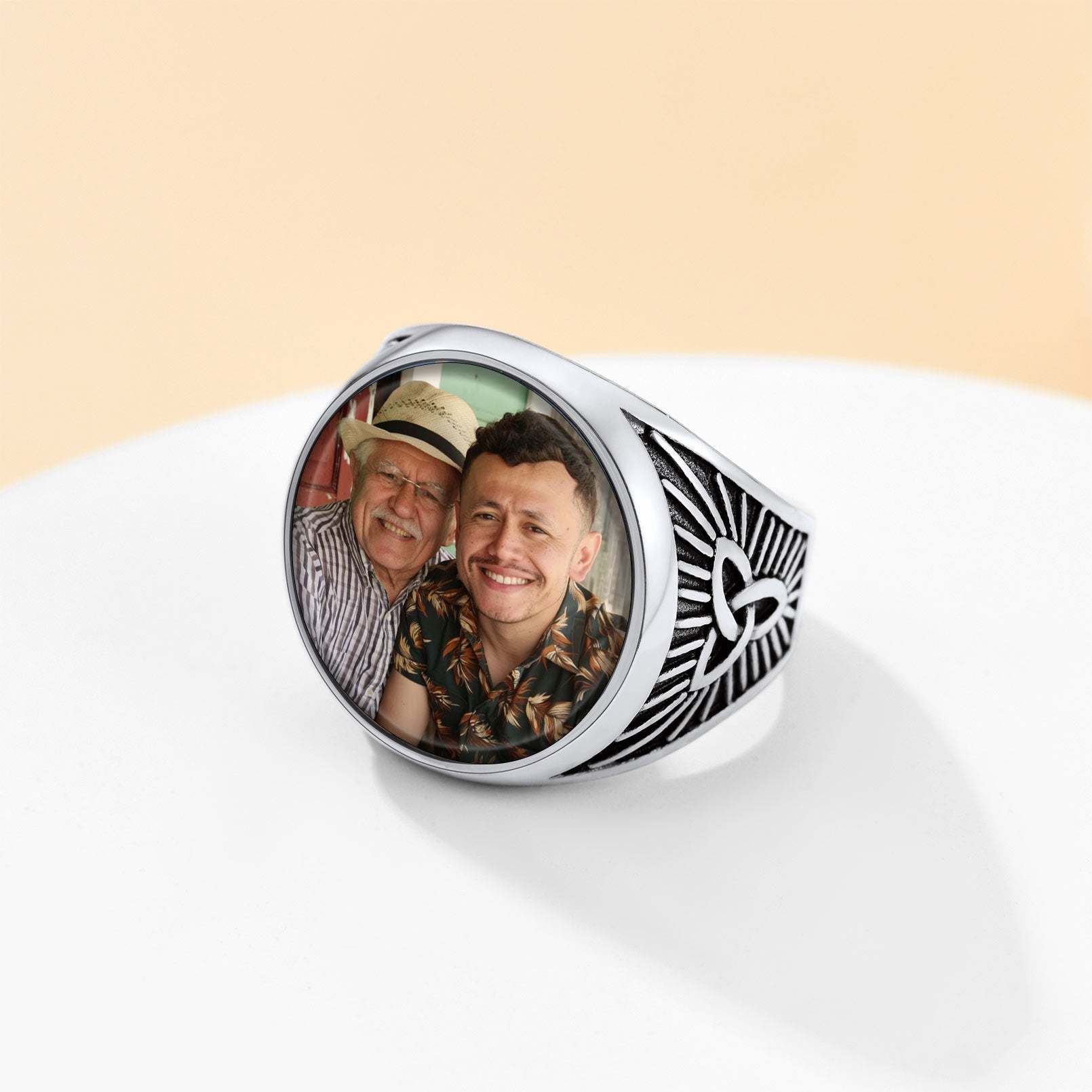 Personalized Celtic Knot Round Signet Ring with Picture occasion