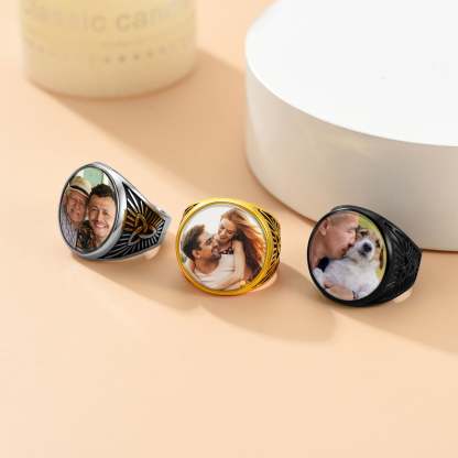 Personalized Celtic Knot Round Signet Ring with Picture for Men color