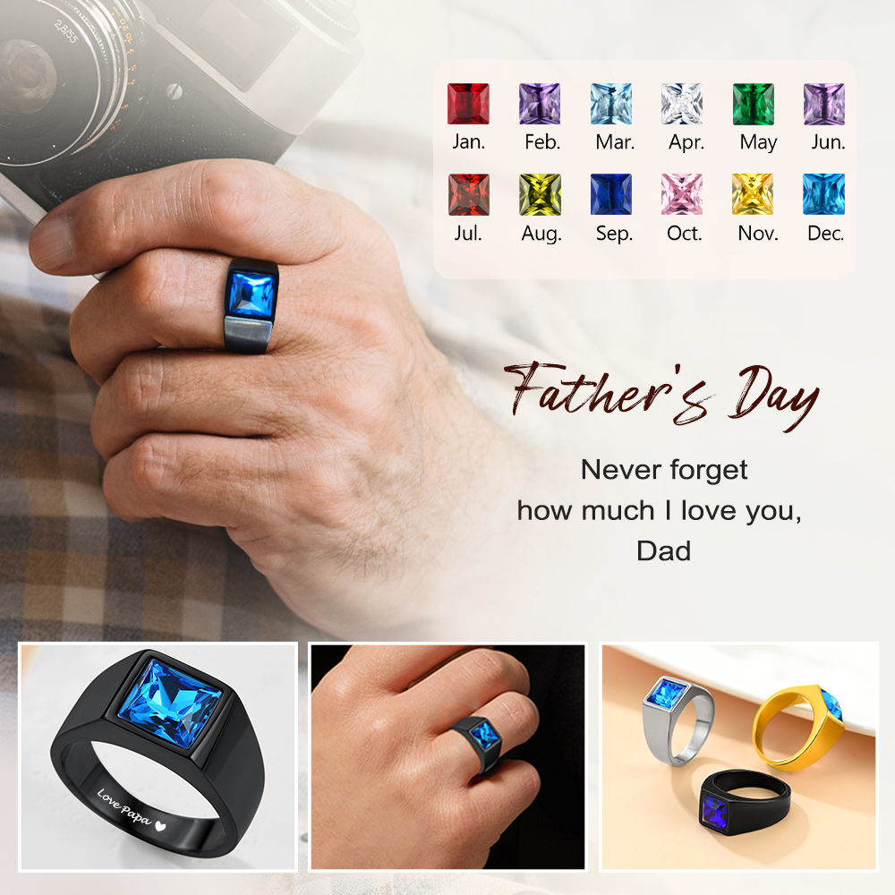 Personalized Square Cut Birthstone Signet Band Ring for Men for father