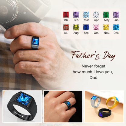 Personalized Square Cut Birthstone Signet Band Ring for Men for father