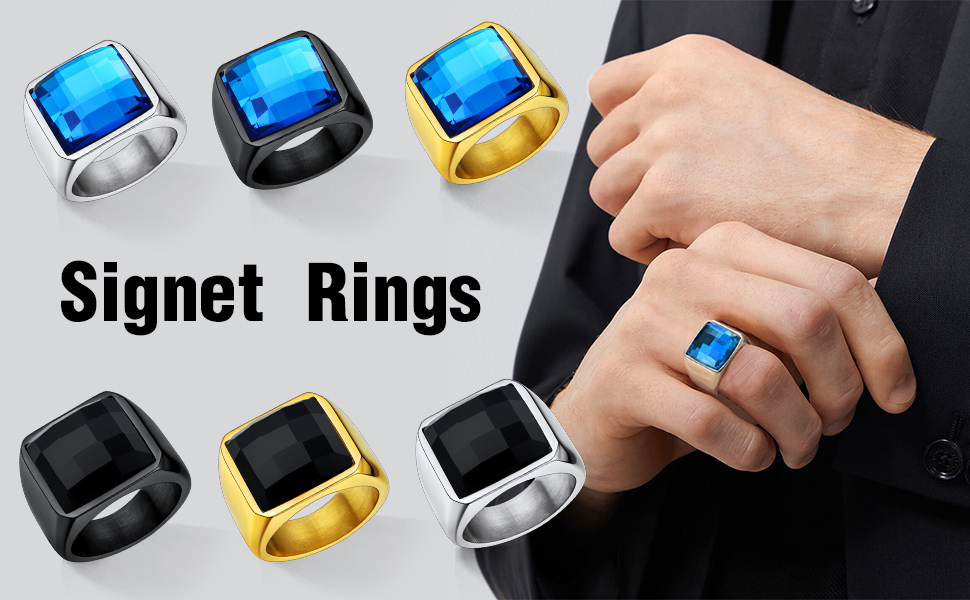 Mens Gemstone Birthstone Signet Band Ring