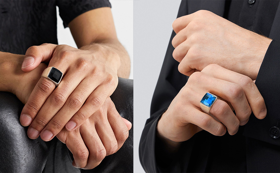 Mens Gemstone Birthstone Signet Band Ring