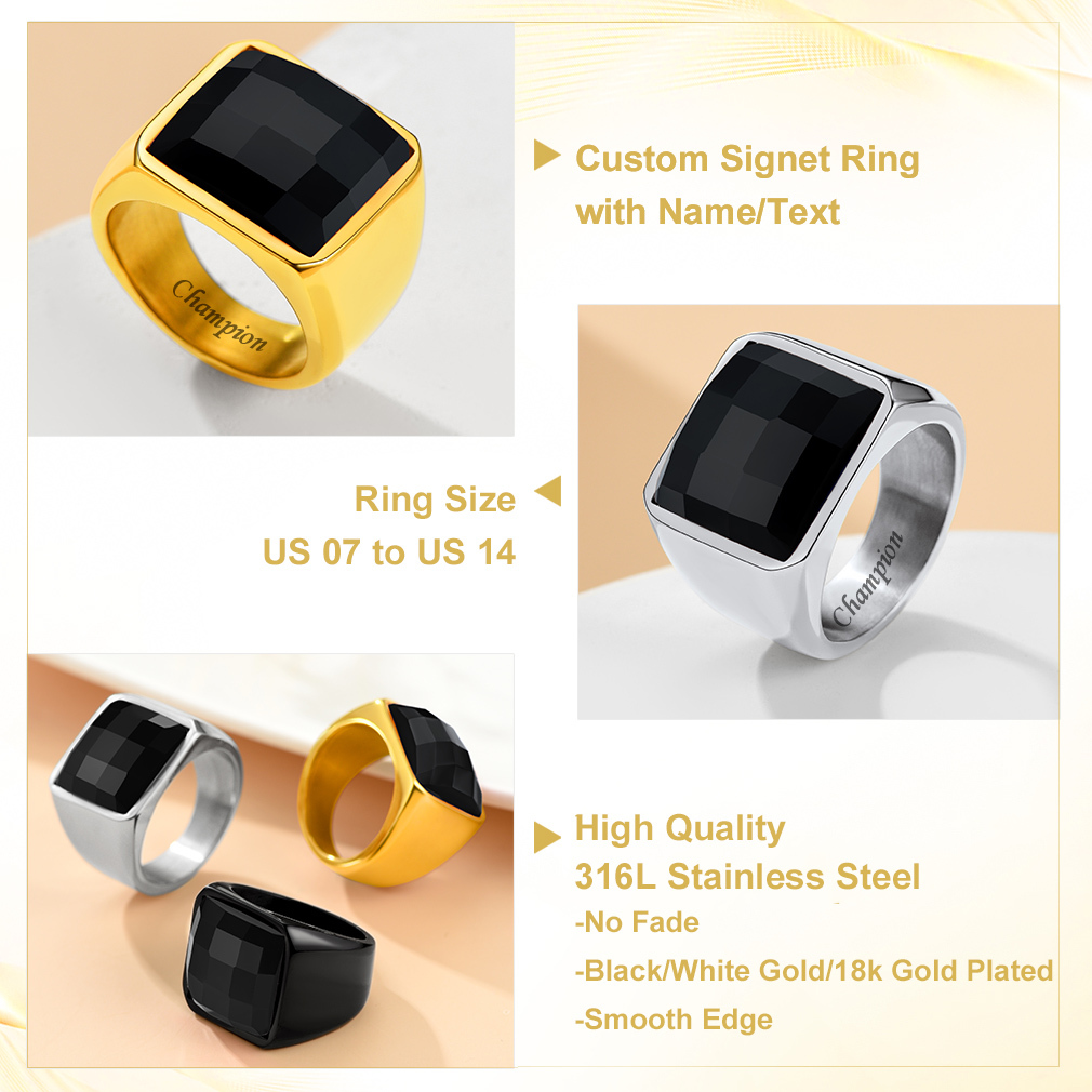 Mens Gemstone Birthstone Signet Band Ring