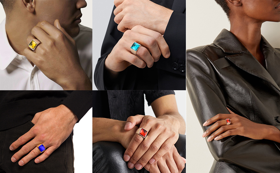 Mens Gemstone Birthstone Signet Band Ring