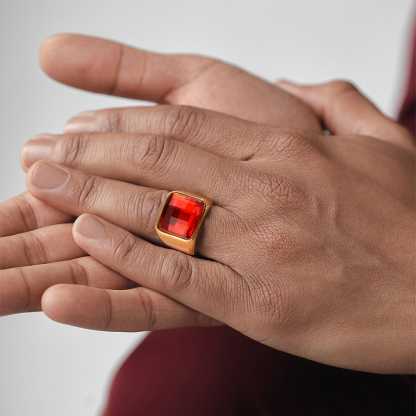 Mens Gemstone Birthstone Signet Band Ring Model Gold