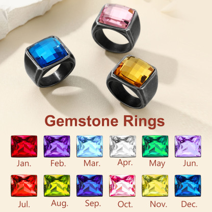 Mens Gemstone Birthstone Signet Band Ring Collection