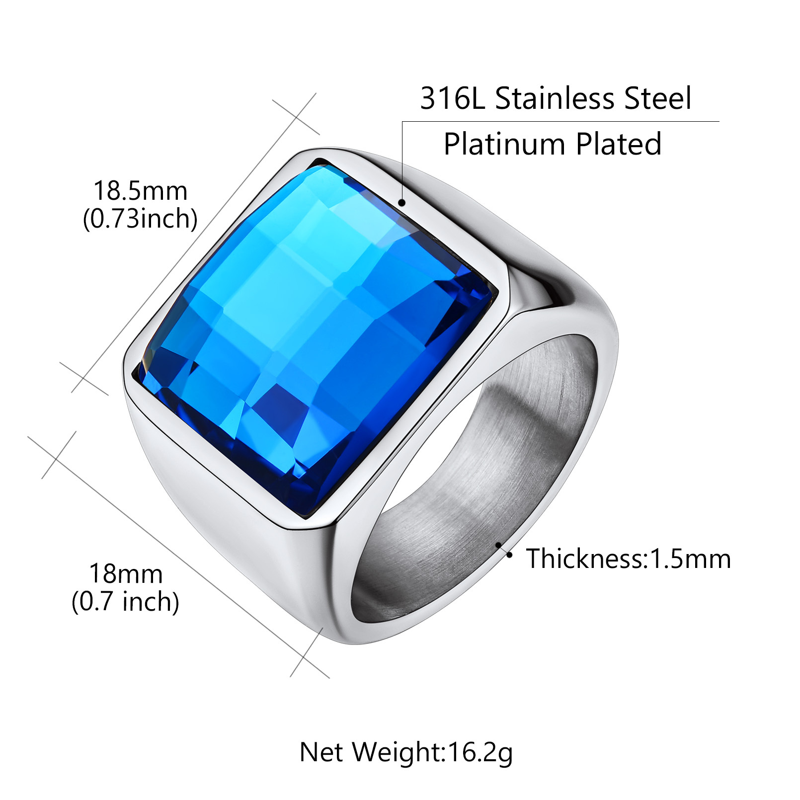 Mens Gemstone Birthstone Signet Band Ring Size