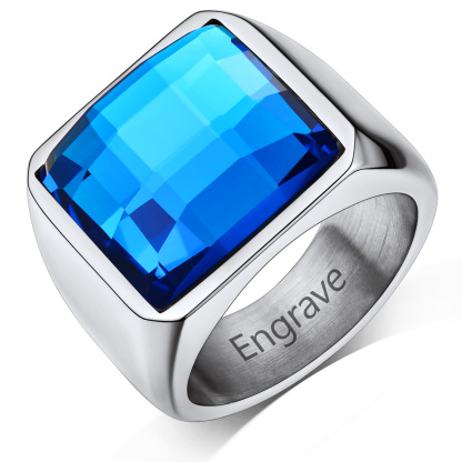 Mens Gemstone Birthstone Signet Band Ring Silver