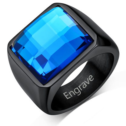Mens Gemstone Birthstone Signet Band Ring Black