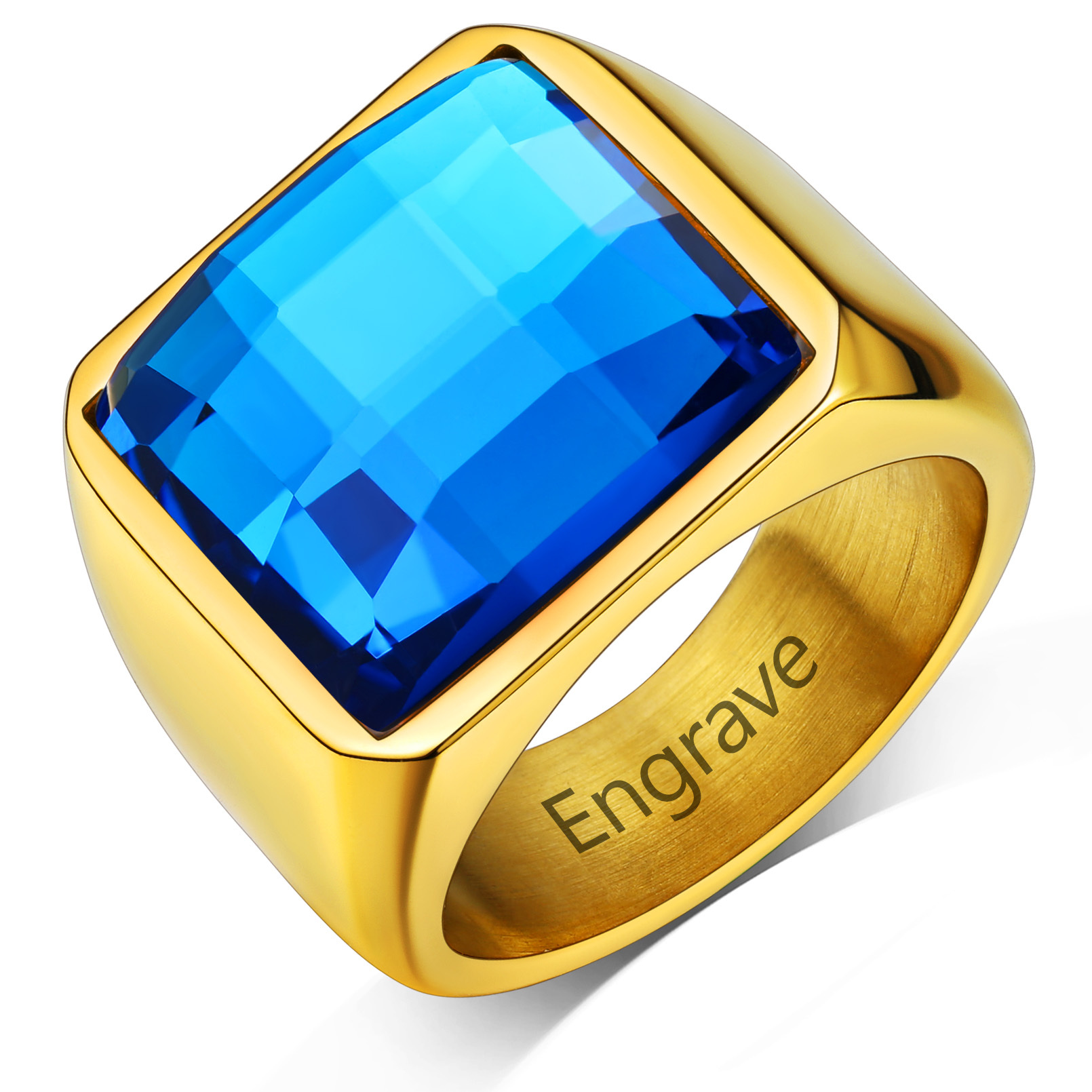 Mens Gemstone Birthstone Signet Band Ring Gold