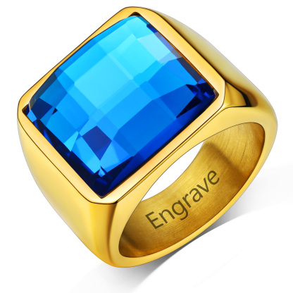 Mens Gemstone Birthstone Signet Band Ring Gold