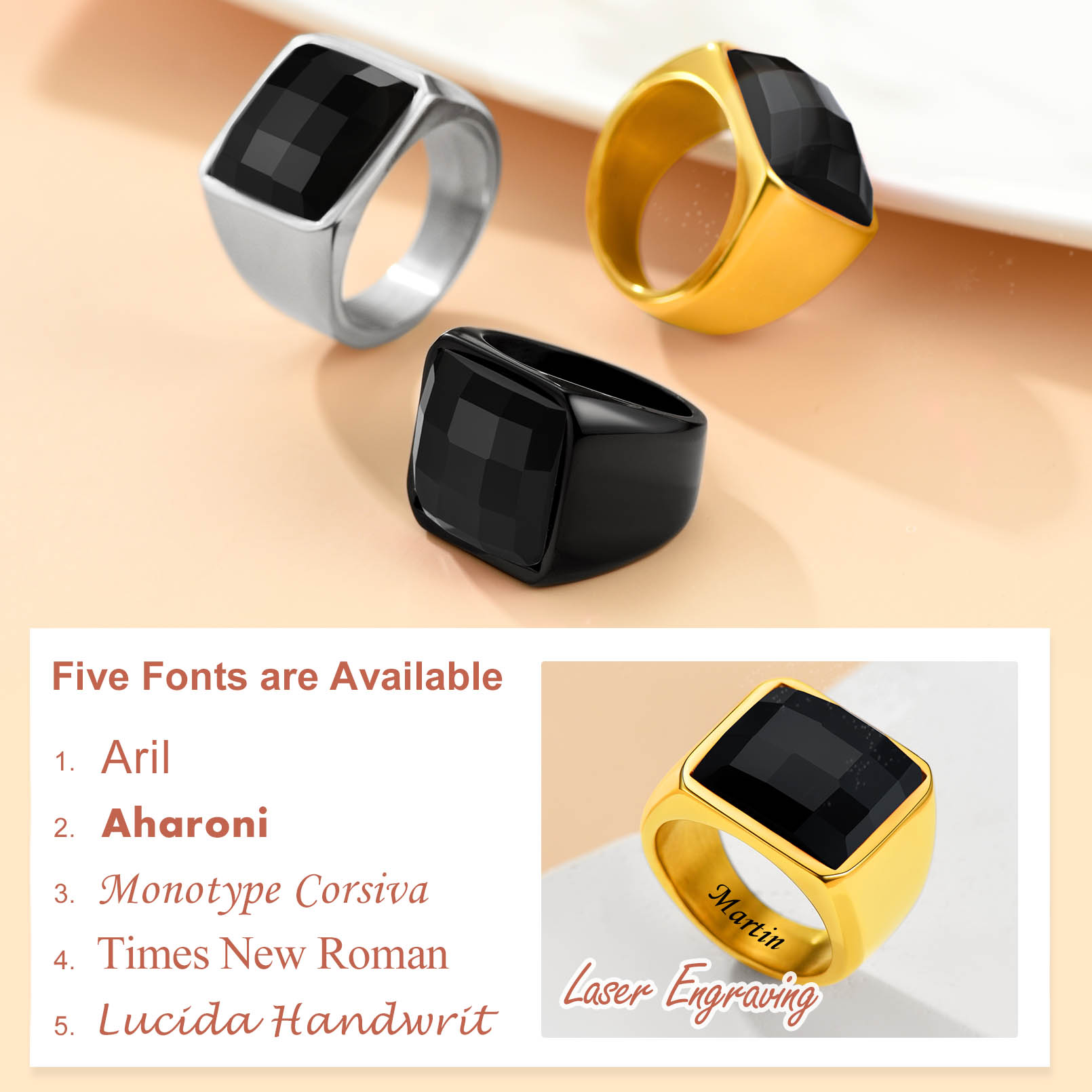 Mens Gemstone Birthstone Signet Band Ring