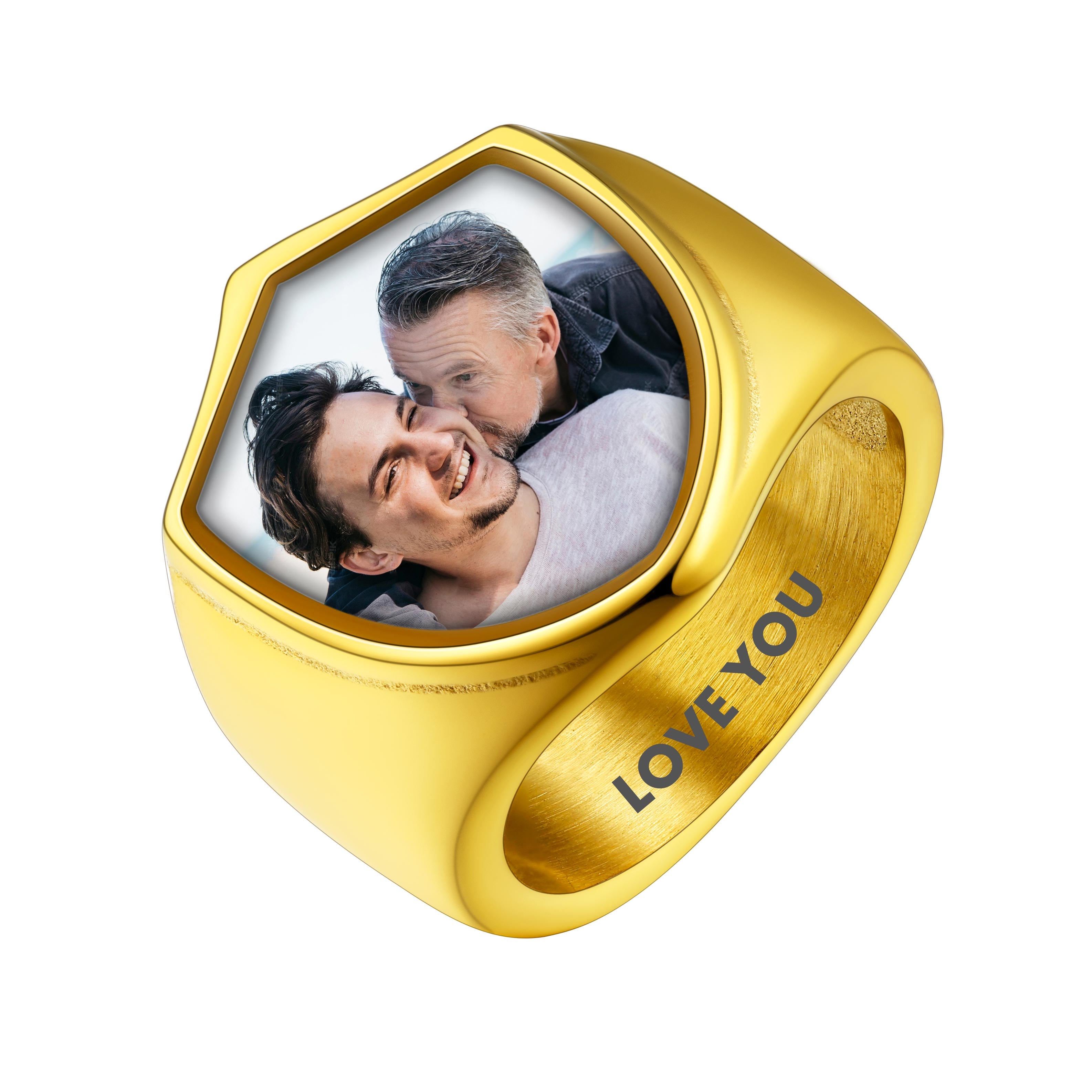 Customized Shield Photo Signet Ring with Name Engraving