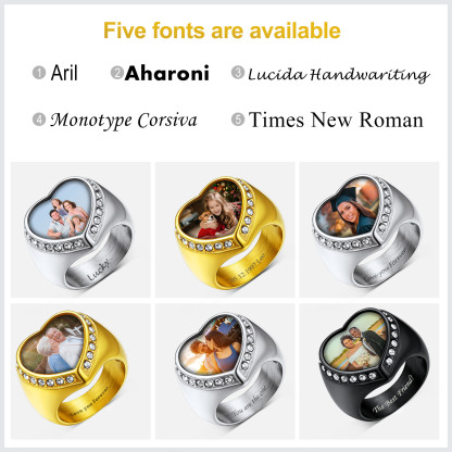 Personalized Heart Shape Signet Photo Rings for Men Women engraved