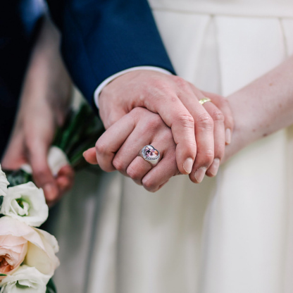 Personalized Heart Shape Signet Photo Rings  model