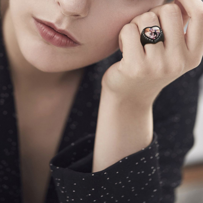 Personalized Heart Shape Signet Photo Rings for Men model