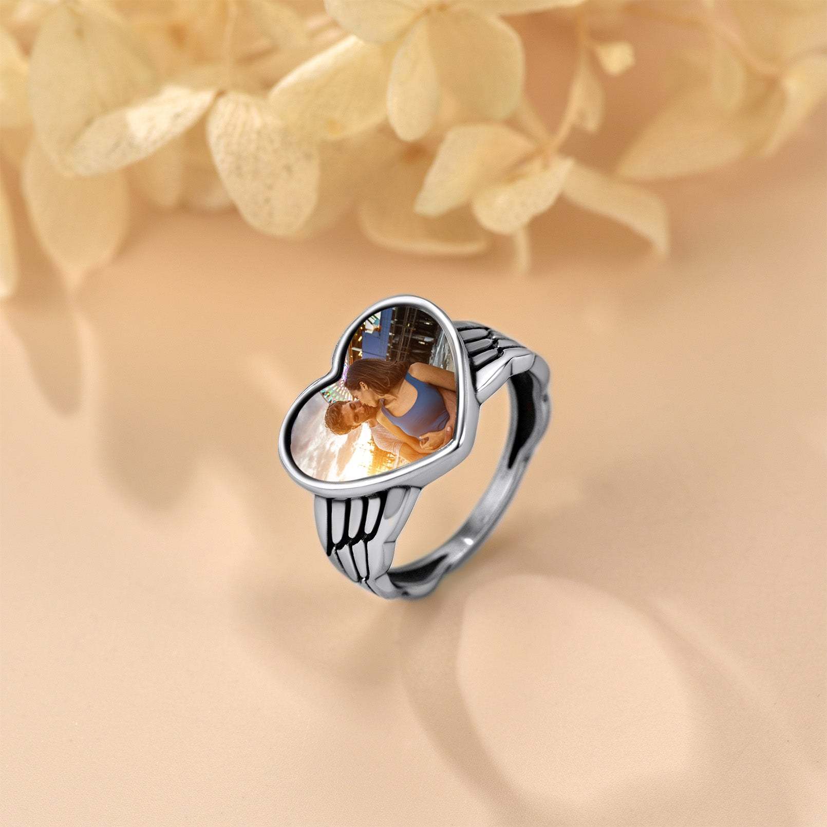 Custom4U Personalized Heart-Shaped Photo Rings for Women