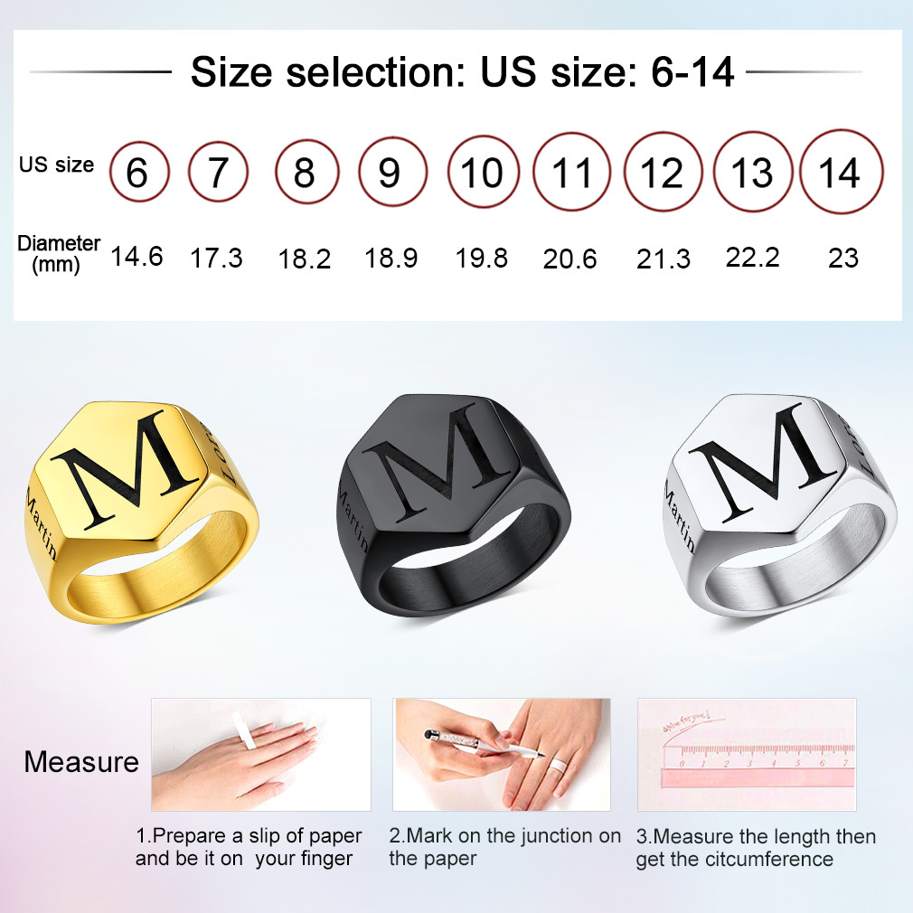 Personalized Engraved Hexagon Signet Rings for Men size