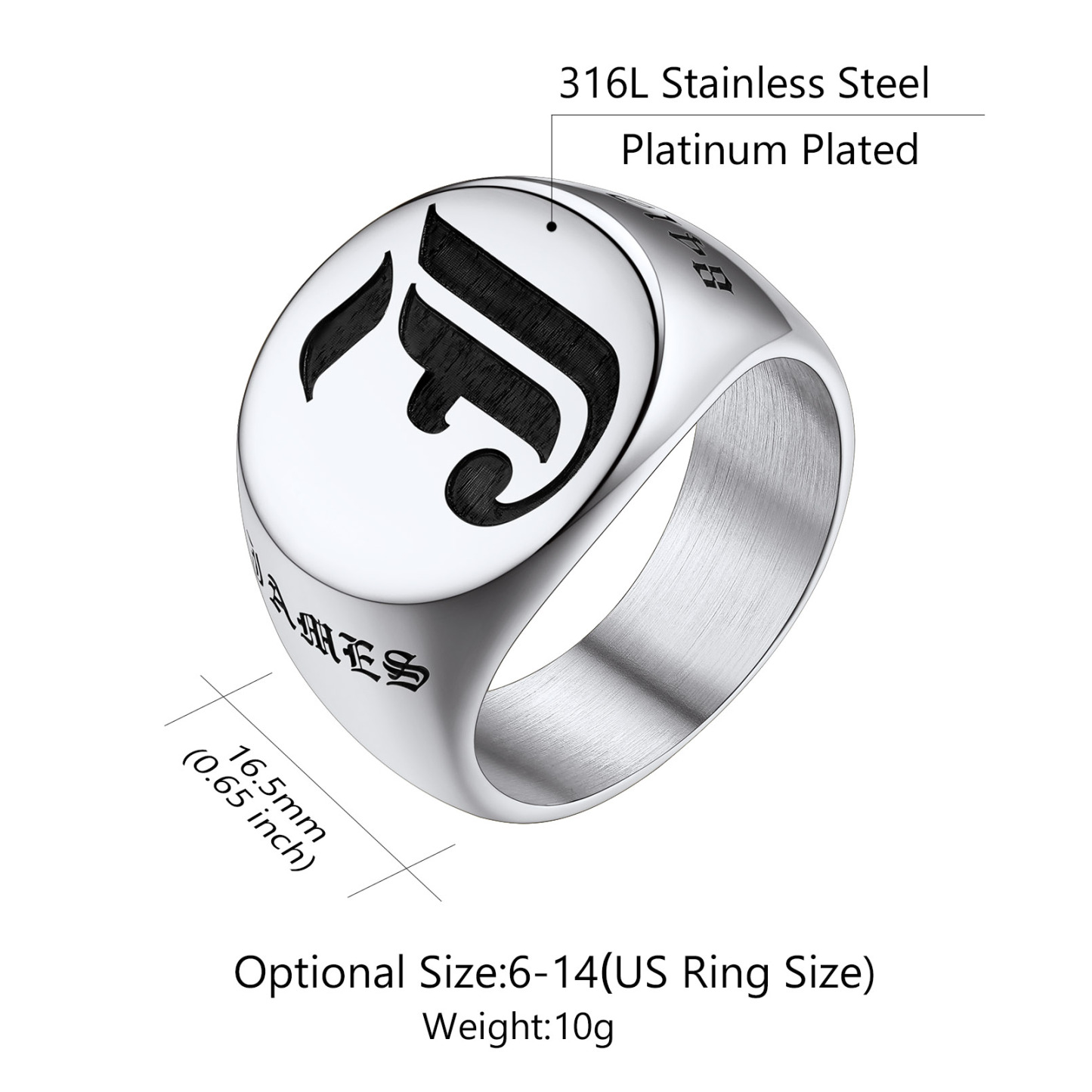 Custom Name Oval Signet Ring for Men Memorial Gifts detail