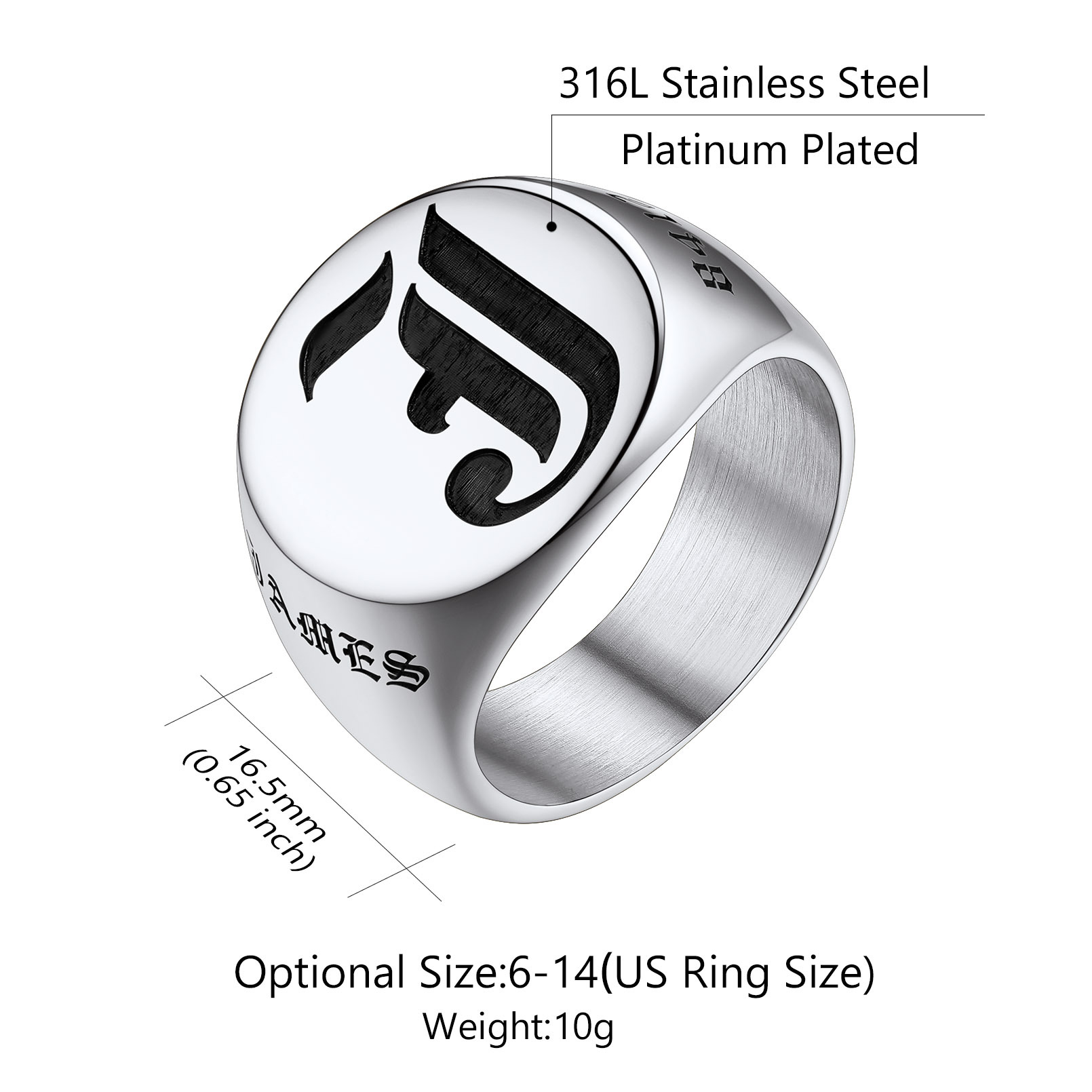 Custom Name Oval Signet Ring for Men Memorial Gifts detail