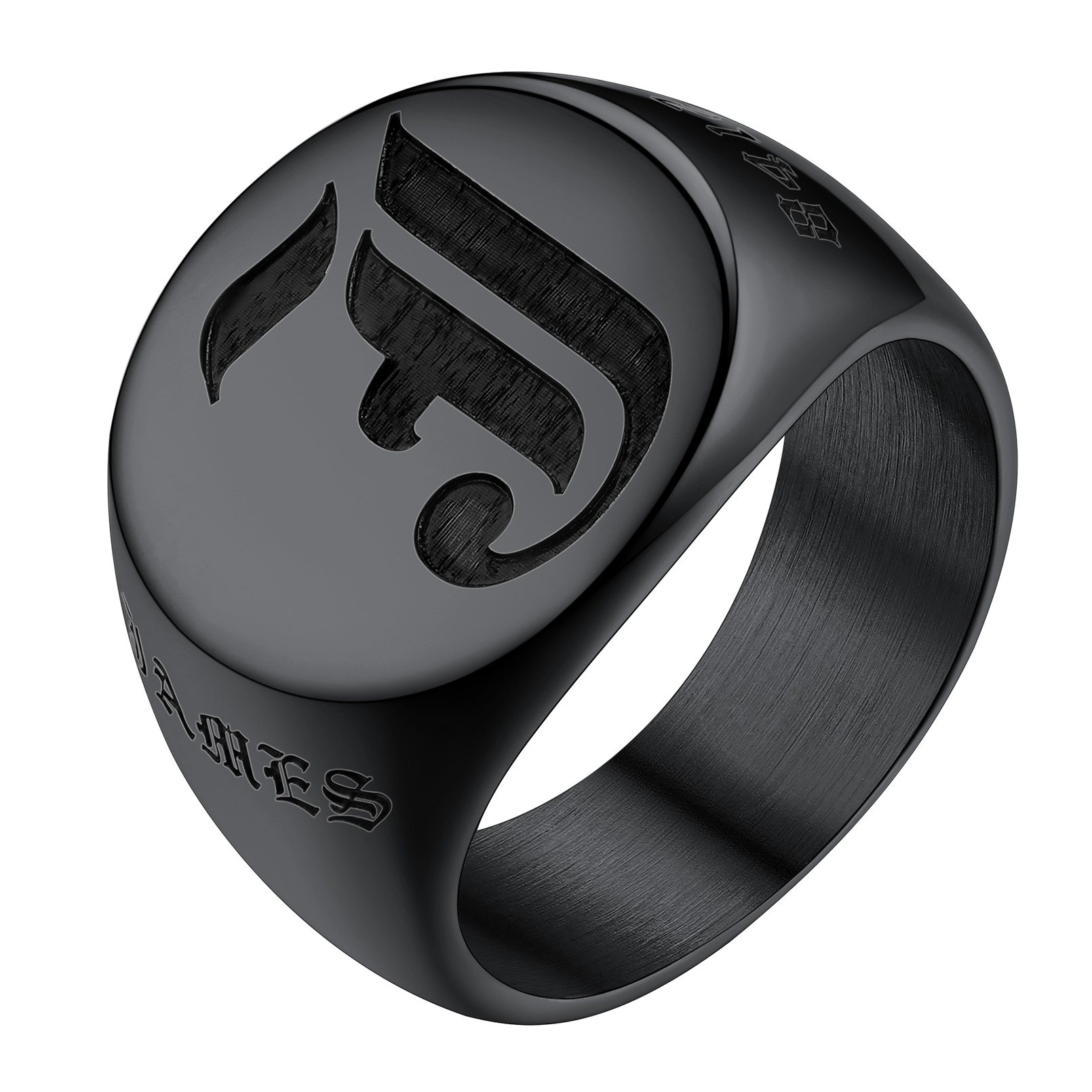 Custom Name Oval Signet Ring for Men Memorial Gifts black