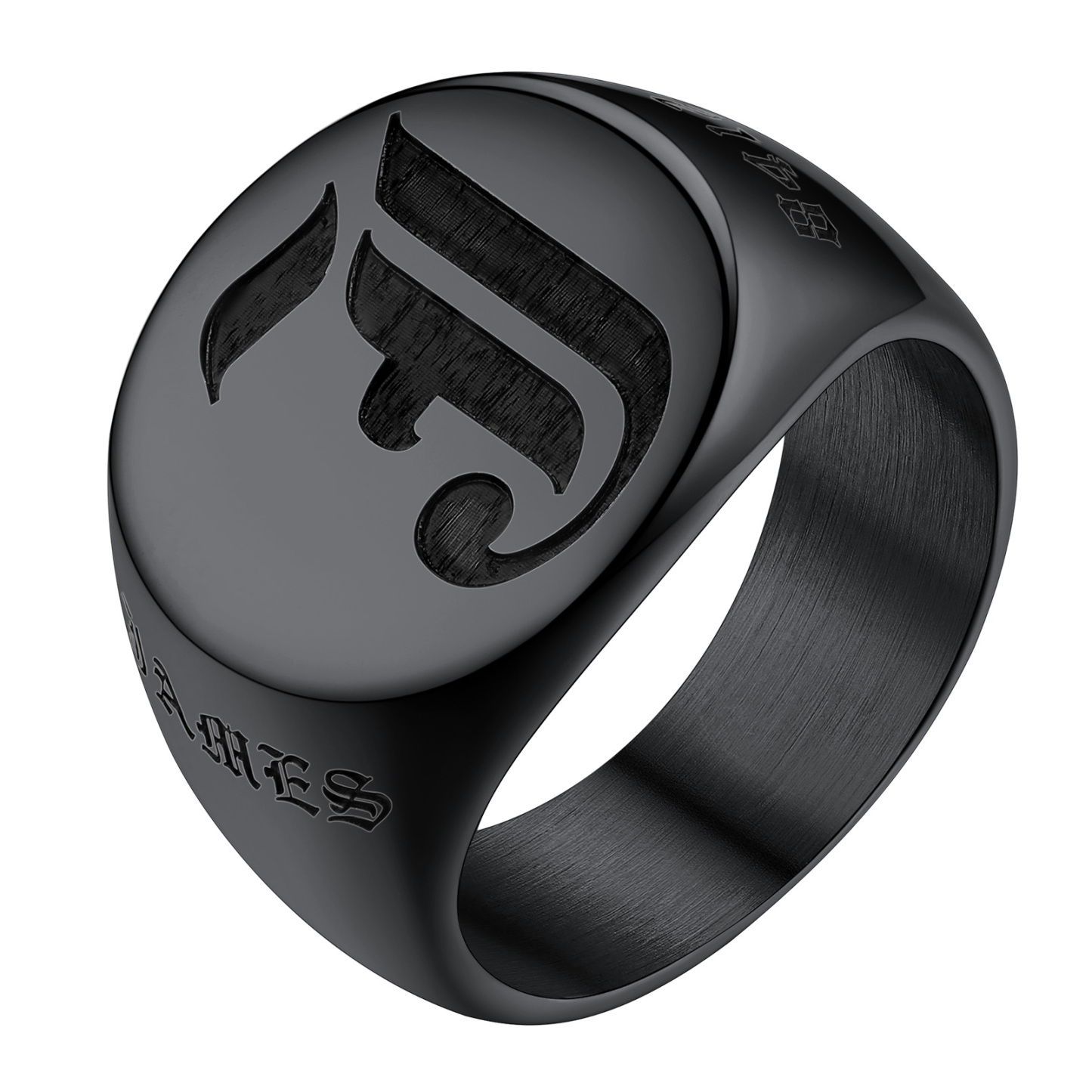 Custom Name Oval Signet Ring for Men Memorial Gifts black