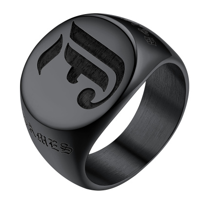 Custom Name Oval Signet Ring for Men Memorial Gifts black
