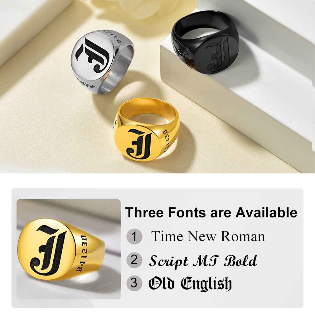 Custom Name Oval Signet Ring for Men Memorial Gifts 5 fonts