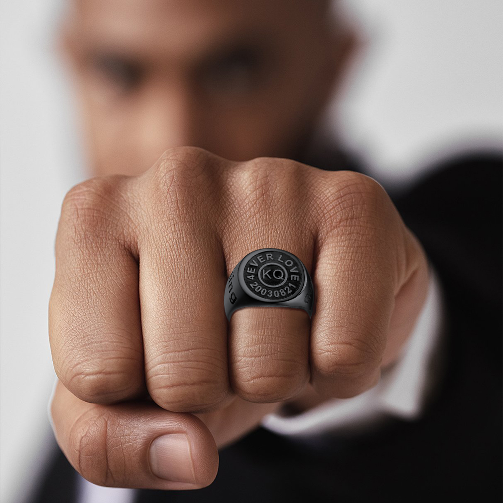 Personalized Engraved Signet Rings for Men model black